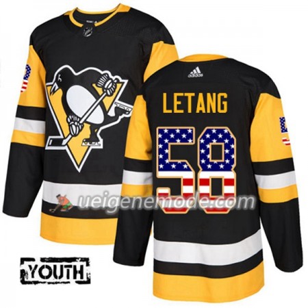 Kinder Eishockey Pittsburgh Penguins Trikot Kris Letang 58 Adidas 2017-2018 Schwarz USA Flag Fashion Authentic